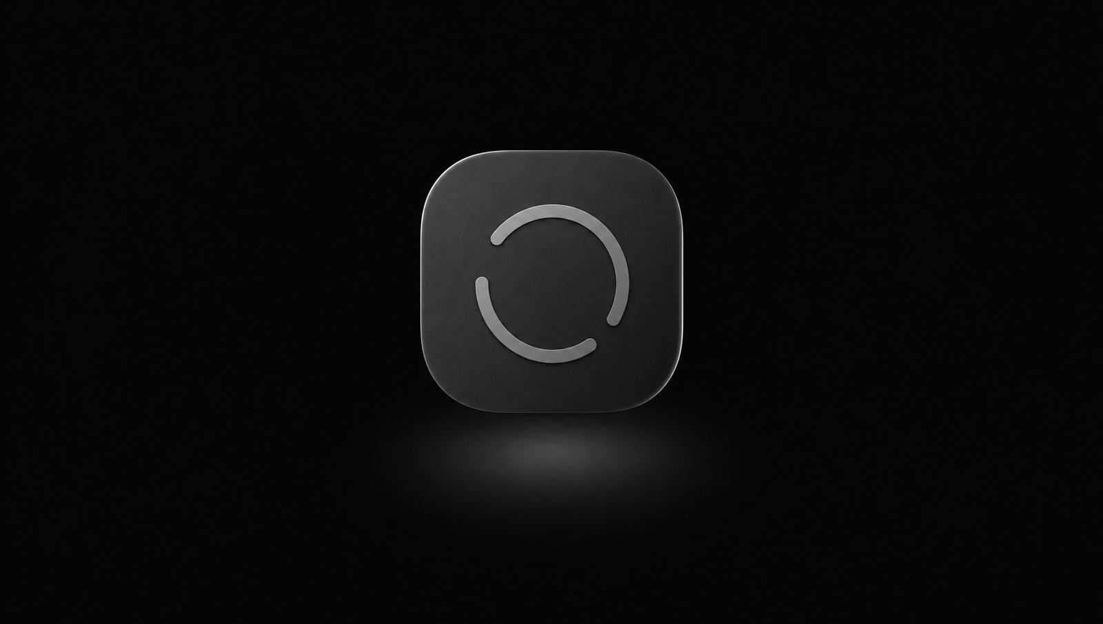 A matte charcoal app icon with a thin clay arc, centred on black